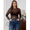 imageSHENHE Womens Plus Size Floral Lace Mesh Long Sleeve Sheer See Through Crop Top Sexy BlouseCoffee Brown