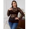 imageSHENHE Womens Plus Size Floral Lace Mesh Long Sleeve Sheer See Through Crop Top Sexy BlouseCoffee Brown