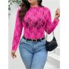 imageSHENHE Womens Plus Size Floral Lace Mesh Long Sleeve Sheer See Through Crop Top Sexy BlouseHot Pink