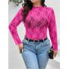 imageSHENHE Womens Plus Size Floral Lace Mesh Long Sleeve Sheer See Through Crop Top Sexy BlouseHot Pink