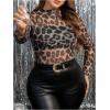 imageSHENHE Womens Plus Size Floral Lace Mesh Long Sleeve Sheer See Through Crop Top Sexy BlouseLeopard Brown