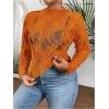imageSHENHE Womens Plus Size Floral Lace Mesh Long Sleeve Sheer See Through Crop Top Sexy BlouseOrange