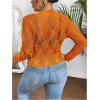 imageSHENHE Womens Plus Size Floral Lace Mesh Long Sleeve Sheer See Through Crop Top Sexy BlouseOrange