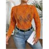 imageSHENHE Womens Plus Size Floral Lace Mesh Long Sleeve Sheer See Through Crop Top Sexy BlouseOrange