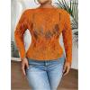 imageSHENHE Womens Plus Size Floral Lace Mesh Long Sleeve Sheer See Through Crop Top Sexy BlouseOrange
