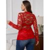 imageSHENHE Womens Plus Size Floral Lace Mesh Long Sleeve Sheer See Through Crop Top Sexy BlouseRed