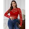 imageSHENHE Womens Plus Size Floral Lace Mesh Long Sleeve Sheer See Through Crop Top Sexy BlouseRed