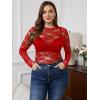 imageSHENHE Womens Plus Size Floral Lace Mesh Long Sleeve Sheer See Through Crop Top Sexy BlouseRed