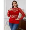 imageSHENHE Womens Plus Size Floral Lace Mesh Long Sleeve Sheer See Through Crop Top Sexy BlouseRed