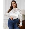 imageSHENHE Womens Plus Size Floral Lace Mesh Long Sleeve Sheer See Through Crop Top Sexy BlouseWhite