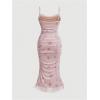 imageSHENHE Womens Plus Size Floral Spaghetti Strap Ruched Bodycon Dress Party Club DressMauve Purple