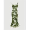 imageSHENHE Womens Plus Size Floral Spaghetti Strap Ruched Bodycon Dress Party Club DressOlive Green