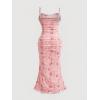 imageSHENHE Womens Plus Size Floral Spaghetti Strap Ruched Bodycon Dress Party Club DressPink