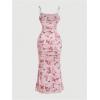 imageSHENHE Womens Plus Size Floral Spaghetti Strap Ruched Bodycon Dress Party Club DressPink a