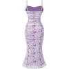 imageSHENHE Womens Plus Size Floral Spaghetti Strap Ruched Bodycon Dress Party Club DressPurple