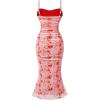 imageSHENHE Womens Plus Size Floral Spaghetti Strap Ruched Bodycon Dress Party Club DressRed
