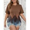 imageSHENHE Womens Plus Size Fringe Top Sequin Tassel Western Top Short Sleeve Cropped Going Out TshirtBrown