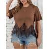 imageSHENHE Womens Plus Size Fringe Top Sequin Tassel Western Top Short Sleeve Cropped Going Out TshirtBrown