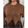 imageSHENHE Womens Plus Size Fringe Top Sequin Tassel Western Top Short Sleeve Cropped Going Out TshirtBrown