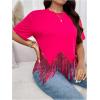 imageSHENHE Womens Plus Size Fringe Top Sequin Tassel Western Top Short Sleeve Cropped Going Out TshirtHot Pink