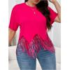 imageSHENHE Womens Plus Size Fringe Top Sequin Tassel Western Top Short Sleeve Cropped Going Out TshirtHot Pink