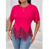 imageSHENHE Womens Plus Size Fringe Top Sequin Tassel Western Top Short Sleeve Cropped Going Out TshirtHot Pink