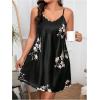 imageSHENHE Womens Plus Size Heart Print Nightgowns Spaghetti Strap Cami Slip NightdressSatin Floral Black