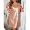 imageSHENHE Womens Plus Size Heart Print Nightgowns Spaghetti Strap Cami Slip NightdressSatin Floral Champagne