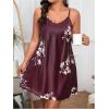 imageSHENHE Womens Plus Size Heart Print Nightgowns Spaghetti Strap Cami Slip NightdressSatin Floral Red Violet