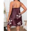 imageSHENHE Womens Plus Size Heart Print Nightgowns Spaghetti Strap Cami Slip NightdressSatin Floral Red Violet