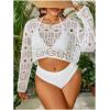 imageSHENHE Womens Plus Size Hollow Out Sheer Boat Neck Long Sleeve Loose Beach Crop Cover Up