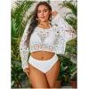 imageSHENHE Womens Plus Size Hollow Out Sheer Boat Neck Long Sleeve Loose Beach Crop Cover Up