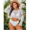 imageSHENHE Womens Plus Size Hollow Out Sheer Boat Neck Long Sleeve Loose Beach Crop Cover Up