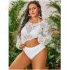 imageSHENHE Womens Plus Size Hollow Out Sheer Boat Neck Long Sleeve Loose Beach Crop Cover Up