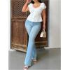 imageSHENHE Womens Plus Size Lace Babydoll Top Puff Sleeve Button Up Sweetheart Neck Cute Peplum Blouse TopWhite