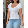 imageSHENHE Womens Plus Size Lace Babydoll Top Puff Sleeve Button Up Sweetheart Neck Cute Peplum Blouse TopWhite
