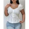imageSHENHE Womens Plus Size Lace Babydoll Top Puff Sleeve Button Up Sweetheart Neck Cute Peplum Blouse TopWhite