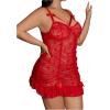 imageSHENHE Womens Plus Size Lace Trim Babydolls Ruched Sleepwear Underwire Low Rise Bow LingerieRed