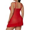 imageSHENHE Womens Plus Size Lace Trim Babydolls Ruched Sleepwear Underwire Low Rise Bow LingerieRed