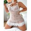 imageSHENHE Womens Plus Size Lace Trim Babydolls Ruched Sleepwear Underwire Low Rise Bow LingerieWhite