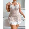 imageSHENHE Womens Plus Size Lace Trim Babydolls Ruched Sleepwear Underwire Low Rise Bow LingerieWhite