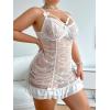 imageSHENHE Womens Plus Size Lace Trim Babydolls Ruched Sleepwear Underwire Low Rise Bow LingerieWhite