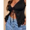 imageSHENHE Womens Plus Size Lace Trim V Neck Tops Split Tie Front Sleeveless Tank TopBlack