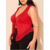 imageSHENHE Womens Plus Size Lace Trim V Neck Tops Split Tie Front Sleeveless Tank TopRed