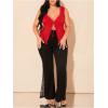 imageSHENHE Womens Plus Size Lace Trim V Neck Tops Split Tie Front Sleeveless Tank TopRed