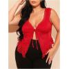 imageSHENHE Womens Plus Size Lace Trim V Neck Tops Split Tie Front Sleeveless Tank TopRed