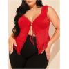 imageSHENHE Womens Plus Size Lace Trim V Neck Tops Split Tie Front Sleeveless Tank TopRed