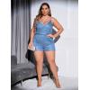 imageSHENHE Womens Plus Size Sequin V Neck Sleeveless Spaghetti Strap Cami Romper JumpsuitsBlue
