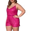 imageSHENHE Womens Plus Size Sequin V Neck Sleeveless Spaghetti Strap Cami Romper JumpsuitsGlitter Hot Pink