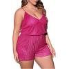 imageSHENHE Womens Plus Size Sequin V Neck Sleeveless Spaghetti Strap Cami Romper JumpsuitsGlitter Hot Pink